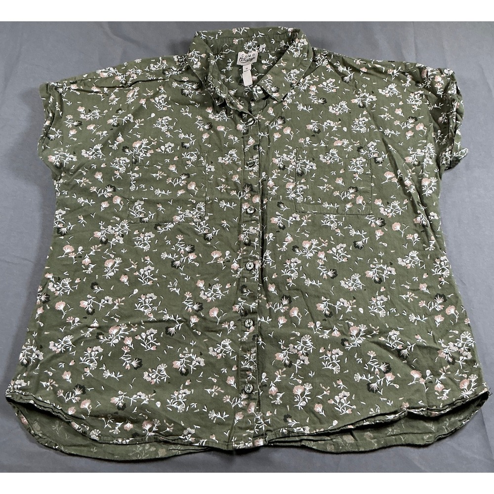 Como Vintage Olive Green Floral Cotton Button Down Shirt XL F20003TSC
